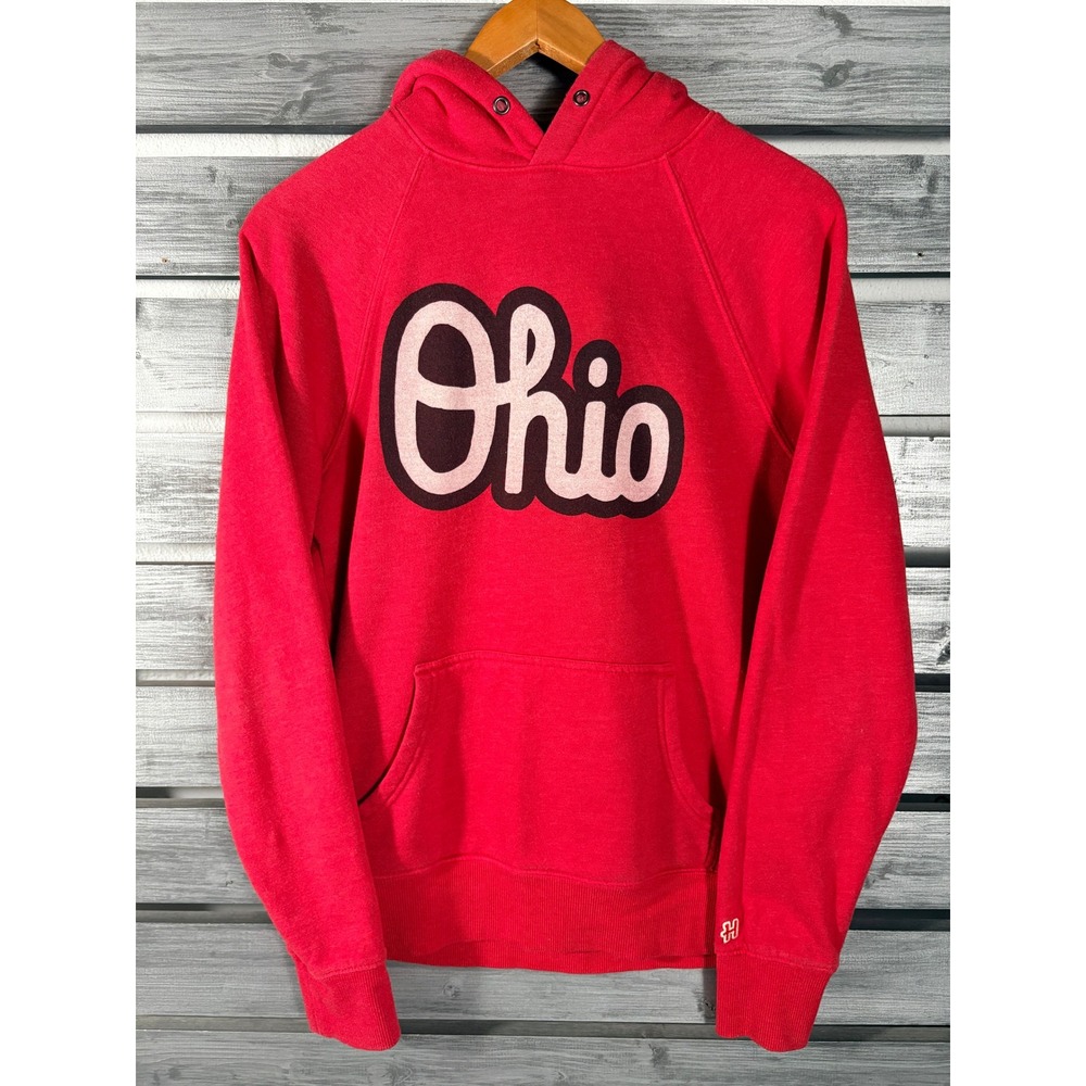 Homage Ohio Script Red Raglan Hoodie Sweatshirt Mens Small State Buckeyes